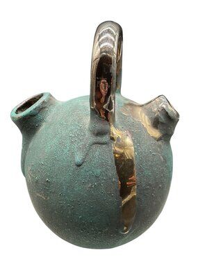 Unique Handcrafted Ceramic & Metal Gargoulette Teapot Mid East Egyptian Style